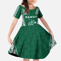 Polynesian Hawaii Volleyball Custom Family Matching Off Shoulder Maxi Dress and Hawaiian Shirt Green Kakau with Map Motif LT9 Daughter's Dress Green - Polynesian Pride