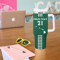 Polynesian Hawaii Volleyball Custom Tumbler With Handle Green Kakau with Map Motif