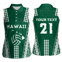 Polynesian Hawaii Volleyball Custom Women Sleeveless Polo Shirt Green Kakau with Map Motif LT9 - Polynesian Pride