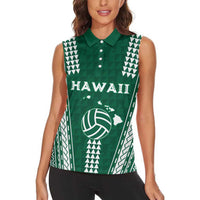 Polynesian Hawaii Volleyball Custom Women Sleeveless Polo Shirt Green Kakau with Map Motif LT9 - Polynesian Pride