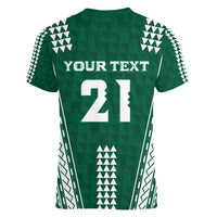 Polynesian Hawaii Volleyball Custom Women V-Neck T-Shirt Green Kakau with Map Motif LT9 - Polynesian Pride