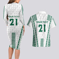 Polynesian Hawaii Volleyball Custom Couples Matching Long Sleeve Bodycon Dress and Hawaiian Shirt White Kakau with Map Motif LT9 - Polynesian Pride