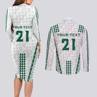 Polynesian Hawaii Volleyball Custom Couples Matching Long Sleeve Bodycon Dress and Long Sleeve Button Shirt White Kakau with Map Motif LT9 - Polynesian Pride