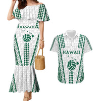 Polynesian Hawaii Volleyball Custom Couples Matching Mermaid Dress and Hawaiian Shirt White Kakau with Map Motif LT9 White - Polynesian Pride