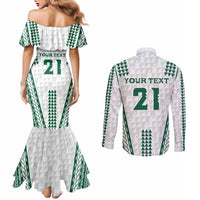 Polynesian Hawaii Volleyball Custom Couples Matching Mermaid Dress and Long Sleeve Button Shirt White Kakau with Map Motif LT9 - Polynesian Pride