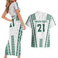 Polynesian Hawaii Volleyball Custom Couples Matching Short Sleeve Bodycon Dress and Hawaiian Shirt White Kakau with Map Motif LT9 - Polynesian Pride