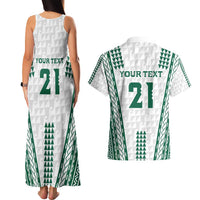 Polynesian Hawaii Volleyball Custom Couples Matching Tank Maxi Dress and Hawaiian Shirt White Kakau with Map Motif LT9 - Polynesian Pride