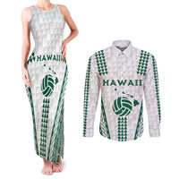 Polynesian Hawaii Volleyball Custom Couples Matching Tank Maxi Dress and Long Sleeve Button Shirt White Kakau with Map Motif LT9 White - Polynesian Pride