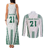Polynesian Hawaii Volleyball Custom Couples Matching Tank Maxi Dress and Long Sleeve Button Shirt White Kakau with Map Motif LT9 - Polynesian Pride