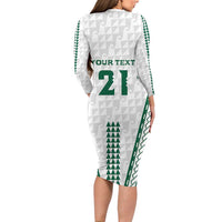 Polynesian Hawaii Volleyball Custom Family Matching Long Sleeve Bodycon Dress and Hawaiian Shirt White Kakau with Map Motif LT9 - Polynesian Pride