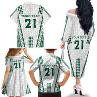 Polynesian Hawaii Volleyball Custom Family Matching Off The Shoulder Long Sleeve Dress and Hawaiian Shirt White Kakau with Map Motif LT9 - Polynesian Pride