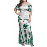 Polynesian Hawaii Volleyball Custom Family Matching Off Shoulder Maxi Dress and Hawaiian Shirt White Kakau with Map Motif LT9 Mom's Dress White - Polynesian Pride
