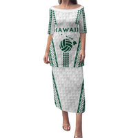Polynesian Hawaii Volleyball Custom Family Matching Puletasi and Hawaiian Shirt White Kakau with Map Motif LT9 Mom's Dress White - Polynesian Pride