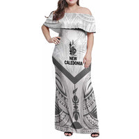 New Caledonia Football Custom Family Matching Off Shoulder Maxi Dress and Hawaiian Shirt Go Champions Les Cagous LT9 Mom's Dress White - Polynesian Pride