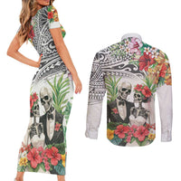 Skeleton Love for Valentines Day Couples Matching Short Sleeve Bodycon Dress and Long Sleeve Button Shirt Polynesian Tribal Love Forever LT9 - Polynesian Pride