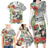 Skeleton Love for Valentines Day Family Matching Long Sleeve Bodycon Dress and Hawaiian Shirt Polynesian Tribal Love Forever LT9 - Polynesian Pride