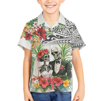 Skeleton Love for Valentines Day Family Matching Long Sleeve Bodycon Dress and Hawaiian Shirt Polynesian Tribal Love Forever LT9 Son's Shirt White - Polynesian Pride
