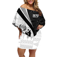 Personalised Tonga Emancipation Day Family Matching Off Shoulder Short Dress and Hawaiian Shirt Since 1970 Ngatu Tribal Pattern LT9 Mom's Dress Black - Polynesian Pride