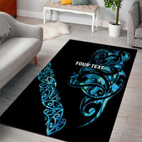 All Black Maori Tribal Tattoo Personalised Area Rug Polynesian Style