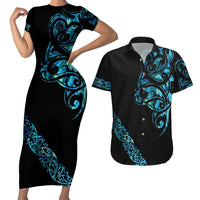 All Black Maori Tribal Tattoo Personalised Couples Matching Short Sleeve Bodycon Dress and Hawaiian Shirt Polynesian Style LT9 Black - Polynesian Pride