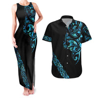 All Black Maori Tribal Tattoo Personalised Couples Matching Tank Maxi Dress and Hawaiian Shirt Polynesian Style LT9 Black - Polynesian Pride