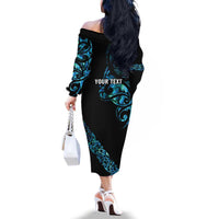 All Black Maori Tribal Tattoo Personalised Family Matching Off The Shoulder Long Sleeve Dress and Hawaiian Shirt Polynesian Style LT9 - Polynesian Pride