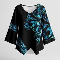 All Black Maori Tribal Tattoo Personalised Kimono Sleeve Blouse Polynesian Style - Polynesian Pride