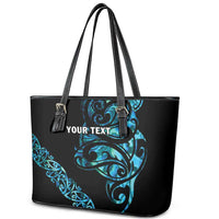 All Black Maori Tribal Tattoo Personalised Leather Tote Bag Polynesian Style