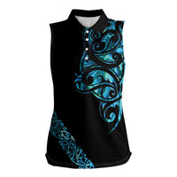 All Black Maori Tribal Tattoo Personalised Women Sleeveless Polo Shirt Polynesian Style LT9 Female Black - Polynesian Pride
