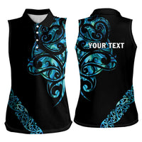 All Black Maori Tribal Tattoo Personalised Women Sleeveless Polo Shirt Polynesian Style LT9 - Polynesian Pride