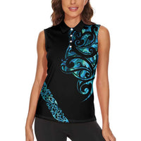 All Black Maori Tribal Tattoo Personalised Women Sleeveless Polo Shirt Polynesian Style LT9 - Polynesian Pride