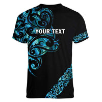 All Black Maori Tribal Tattoo Personalised Women V-Neck T-Shirt Polynesian Style LT9 - Polynesian Pride