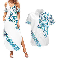 All White Maori Tribal Tattoo Personalised Couples Matching Summer Maxi Dress and Hawaiian Shirt Polynesian Style LT9 White - Polynesian Pride