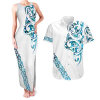 All White Maori Tribal Tattoo Personalised Couples Matching Tank Maxi Dress and Hawaiian Shirt Polynesian Style LT9 White - Polynesian Pride