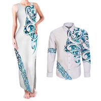 All White Maori Tribal Tattoo Personalised Couples Matching Tank Maxi Dress and Long Sleeve Button Shirt Polynesian Style LT9 White - Polynesian Pride