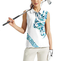 All White Maori Tribal Tattoo Personalised Women Sleeveless Polo Shirt Polynesian Style LT9 - Polynesian Pride