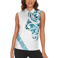 All White Maori Tribal Tattoo Personalised Women Sleeveless Polo Shirt Polynesian Style LT9 - Polynesian Pride