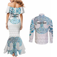 Queensland Maori Kiwi Personalised Couples Matching Mermaid Dress and Long Sleeve Button Shirt Ma Kakariki Papua Shell Maori Tribal Tattoo LT9 - Polynesian Pride