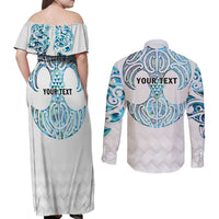 Queensland Maori Kiwi Personalised Couples Matching Off Shoulder Maxi Dress and Long Sleeve Button Shirt Ma Kakariki Papua Shell Maori Tribal Tattoo LT9 - Polynesian Pride
