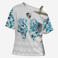 Queensland Maori Kiwi Personalised Cross Shoulder Shirt Ma Kakariki Papua Shell Maori Tribal Tattoo LT9 Female White - Polynesian Pride