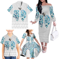 Queensland Maori Kiwi Personalised Family Matching Off The Shoulder Long Sleeve Dress and Hawaiian Shirt Ma Kakariki Papua Shell Maori Tribal Tattoo LT9 - Polynesian Pride