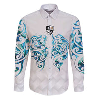 Queensland Maori Kiwi Personalised Family Matching Summer Maxi Dress and Hawaiian Shirt Ma Kakariki Papua Shell Maori Tribal Tattoo LT9 Dad's Shirt - Long Sleeve White - Polynesian Pride