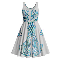 Queensland Maori Kiwi Personalised Midi Dress Ma Kakariki Papua Shell Maori Tribal Tattoo LT9 White - Polynesian Pride