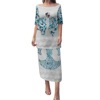 Queensland Maori Kiwi Personalised Puletasi Ma Kakariki Papua Shell Maori Tribal Tattoo LT9 Long Dress White - Polynesian Pride