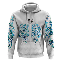 Queensland Maori Kiwi Personalised Zip Hoodie Ma Kakariki Papua Shell Maori Tribal Tattoo LT9 Zip Hoodie White - Polynesian Pride