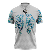 Queensland Maori Kiwi Personalised Zipper Polo Shirt Ma Kakariki Papua Shell Maori Tribal Tattoo LT9 White - Polynesian Pride