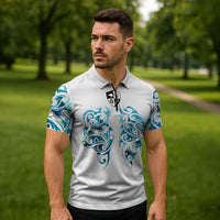 Queensland Maori Kiwi Personalised Zipper Polo Shirt Ma Kakariki Papua Shell Maori Tribal Tattoo LT9 - Polynesian Pride