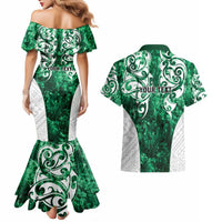 Queensland Maori Kiwi Personalised Couples Matching Mermaid Dress and Hawaiian Shirt Kikirangi Papua Shell Maori Tribal Tattoo LT9 - Polynesian Pride