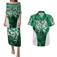 Queensland Maori Kiwi Personalised Couples Matching Puletasi and Hawaiian Shirt Kikirangi Papua Shell Maori Tribal Tattoo LT9 Green - Polynesian Pride
