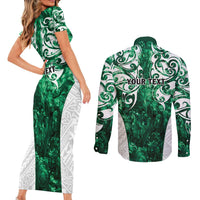 Queensland Maori Kiwi Personalised Couples Matching Short Sleeve Bodycon Dress and Long Sleeve Button Shirt Kikirangi Papua Shell Maori Tribal Tattoo LT9 - Polynesian Pride
